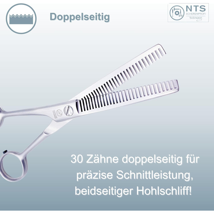 Ножиці для собак та домашніх тварин ROSTFREI, матові сатинові • Ножиці для моделювання шерсті (зубці з обох сторін) та фінішні ножиці, 1 шт.