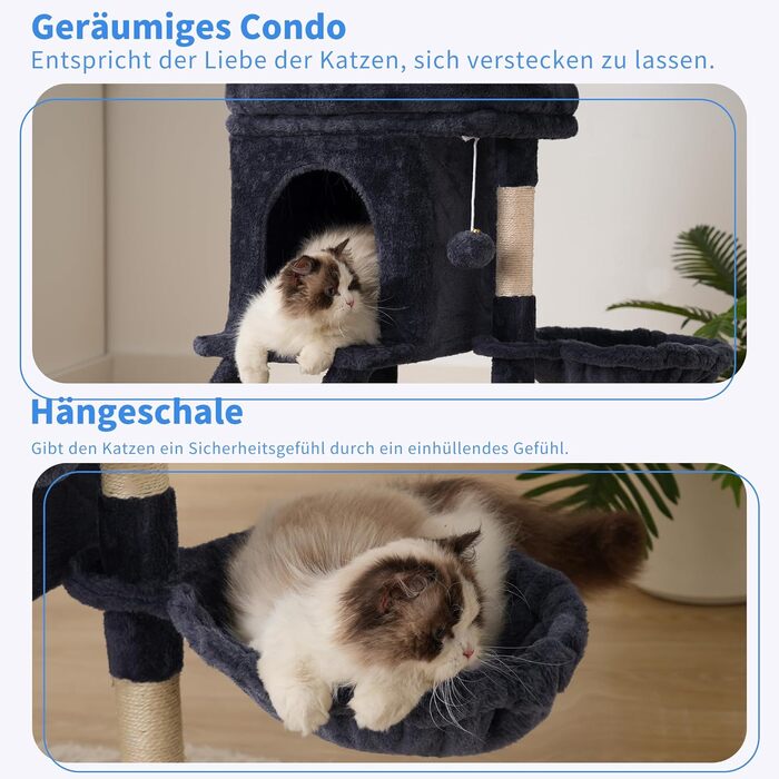 Кігтеточка для котів Heybly HCT009SM сірого кольору, 75 см, з платформою, печерою, гамаком та драбиною