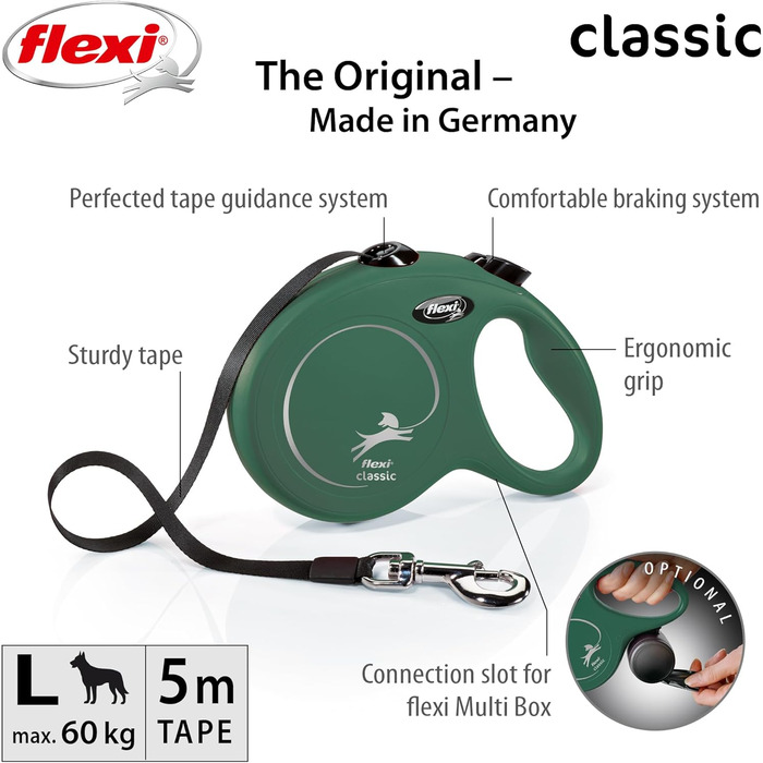 Flexi Classic S рулетка для собак до 15 кг, 5 м, оливковий колір