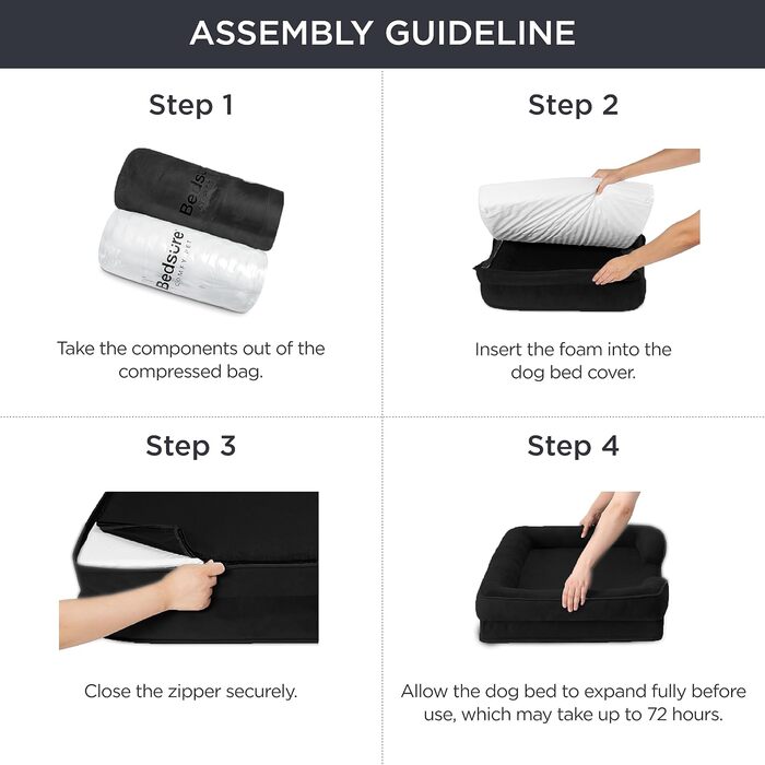 Ортопедичне ліжко для собак BEDSURE - 134x106 см. Зручне ліжко-софа для великих собак з ергономним пінопластом, чорного кольору. Легко миється, не слизьке. Розміри: 134 x 106 x 20 см