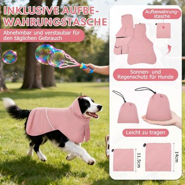 Водонепроникний дощовик для собак з світловідбиваючими смугами та отвором для хвоста - Дихаюча куртка для собак різних розмірів, вітростійка та регульована для собак середніх та великих порід (Рожевий, M)