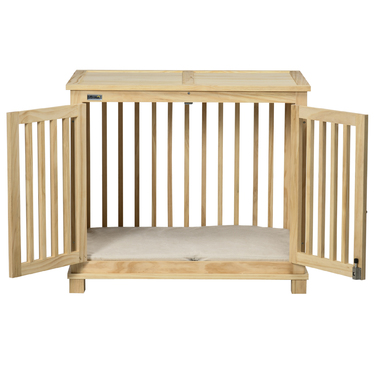 Pawhut Dog Cage Клітка для середніх собак з подушкою Будка для собак з натурального дерева в кремово-білому кольорі 82,5x57x72см