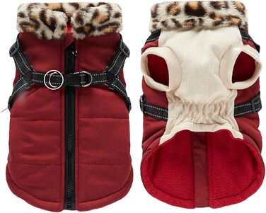 Теплий зимовий одяг для собак: відбиваючий зимовий одяг для цуценят, жилет для собак з вбудованим шлейкою, для маленьких, середніх та великих собак, бургундський колір S