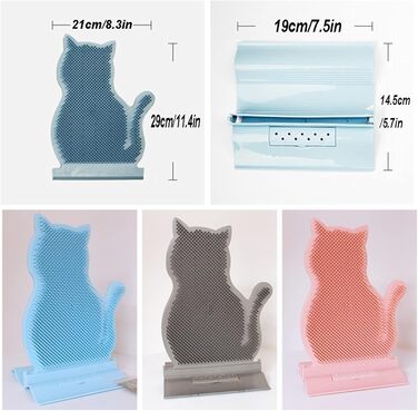 Щітка для котів, самостійний догляд, для довгошерстих та короткошерстих котів, гребінець для догляду за шерстю, гачок для дверей, ніжок столу, кутів, маленька котяча щітка для догляду (сірий, 21x29 см)