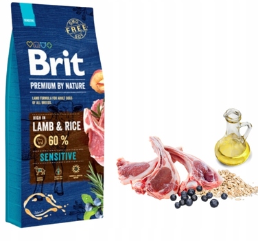 Сухий корм для собак BRIT Premium By Nature Sensitive Ягня, 15 кг
