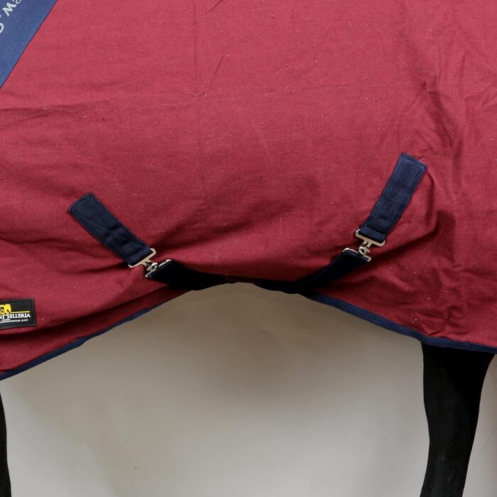 Літня повісь для коня Maddy 2, бавовняна легка та дихаюча стібленка для весни та літа з ременями та захистом хвоста (Бордовий/Синій, 128 см)