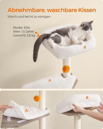 Котячий комплекс Feandrea WoodyWonders 2-в-1 з когтеточкою, туалетом у шафі, 134 см, з драпаком, платформою, знімними подушками, грейж