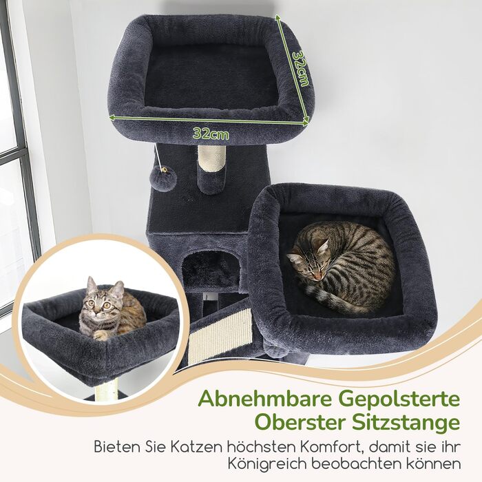 Комплекс для котів Globlazer з будиночками, лежаками та когтеточками, 189 см, XXL, темно-сірий