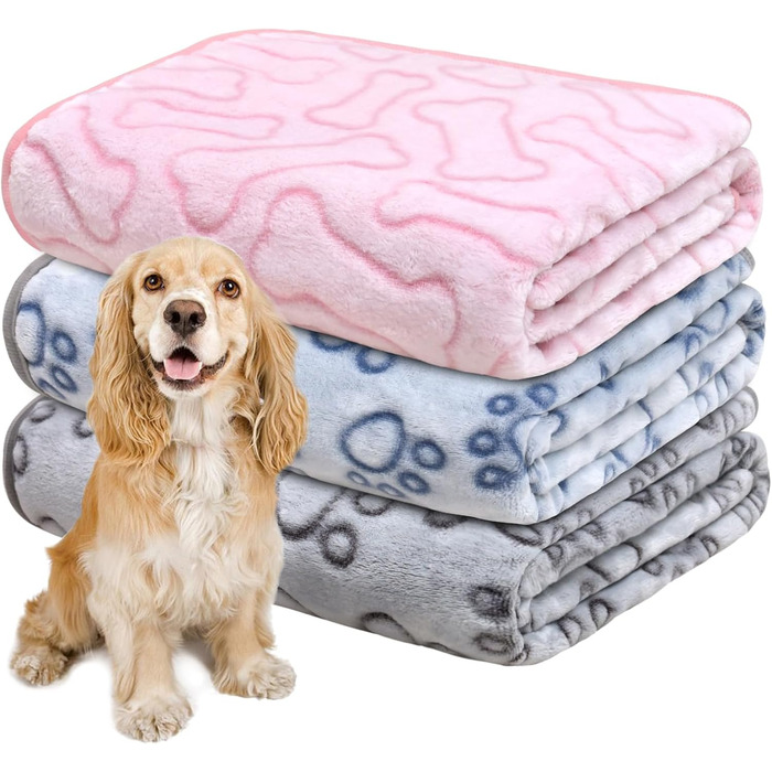 М'яка ковдра для собак та котів, 200x150 см (3 шт. в наборі): сірий, блакитний, рожевий