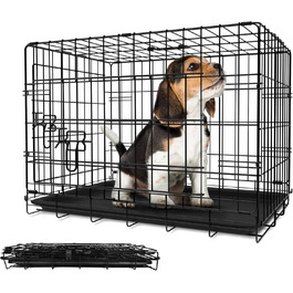 Leopet® складний металевий вольєр для собак з пластиковим піддоном, чорний, для дому та перевезення, 121x74x81 см