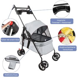 Складаний візок для тварин, 4 колеса, для собак/кішок, цуценят, 50 x 70 x 95 см (сірий)