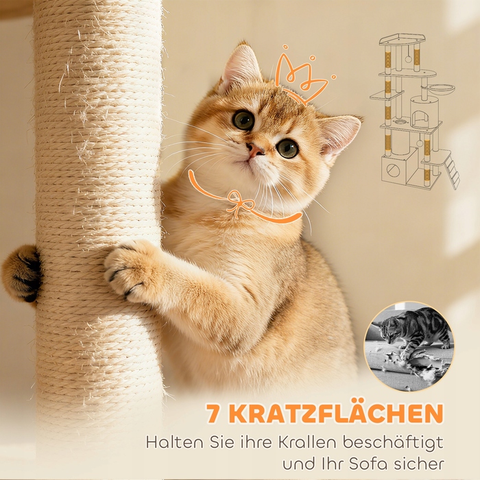 Ігровий комплекс-драбалка для котів PawHut, 170 см, з тунелем та будиночками, велика основа, сірий