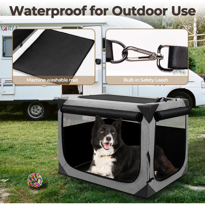 Складана переносна будка для собак великих порід, м'яка, для подорожей, для дому та вулиці, з міцним сітковим вікном (темно-сірий), 91.4 x 63.5 x 63.5 см