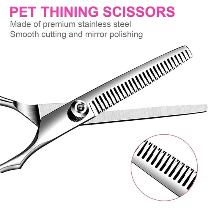Професійна ножиця для грумінгу собак, 6.5 дюймів, набір з нержавіючої сталі 4 в 1 (витончення, пряма, вигнута)