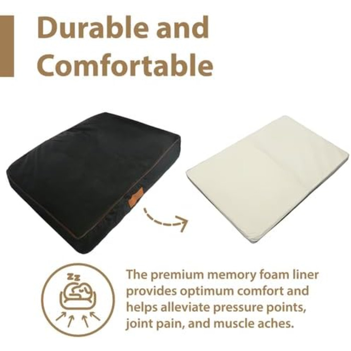 Ортопедичне собаче ліжко Ellie-Bo з піною з пам'яті, вологостійке, для клітки/бокса, чорне, XXL (122 см), 122x75x6 см