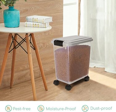 Контейнер для корму Nobleza 20 л на колесах, герметичний, прозорий, з кришкою та совком, для собак і котів, 2 шт, сірий