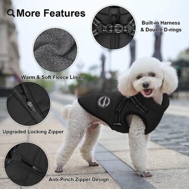 Зимовий одяг для собак, тепла куртка з нагрудником, вітронепроникна жилетка з підкладкою з флісу для маленьких собак (Чорний, M)