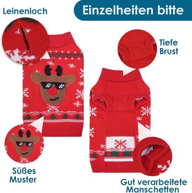 Пуловер для собак на Різдво, м'який та теплий, з відкидним коміром, для собак середнього розміру, в'язаний пуловер для осені та зими, для Французького бульдога, M (5-7 кг), червоний