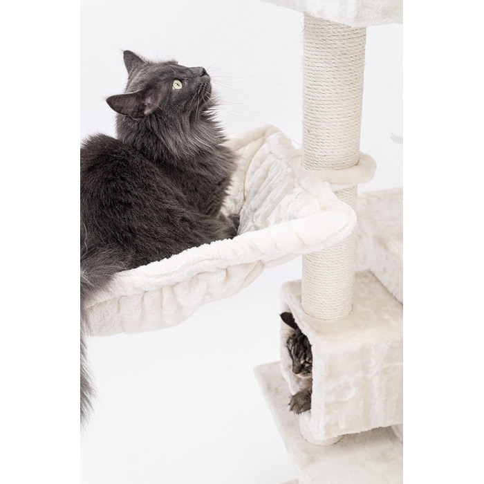 Когтеточка для котів Petrebels Cleopatra 134 см, преміум, XL лежанка, котяча будка, стовпи Ø9 см, бежевий/кремовий