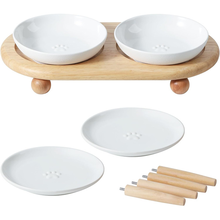 Набір мисок для котів Havnina Keramik, 3 шт, 14 см, білі. Миски для їжі та води, запобігають втомі вусів.