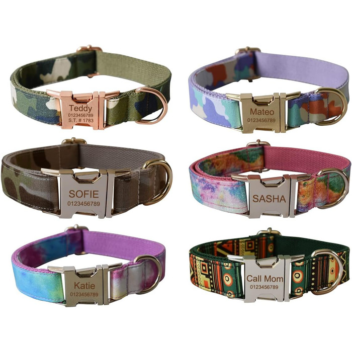 Іменний нашийник для собак з металевою застібкою. Персоналізовані адресники для тварин з гравіюванням імені, телефону та адреси (камуфляж)