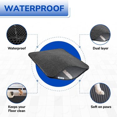 Килимок для котячого туалету SENA MAT, XL, двошаровий, екологічний, водонепроникний, для збору наповнювача, чорний, 61x89 см