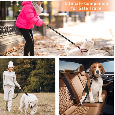 Набір автомобільних ременів безпеки для собак Seyezo (2 шт.), рожево-чорний, регульовані, світловідбиваючі