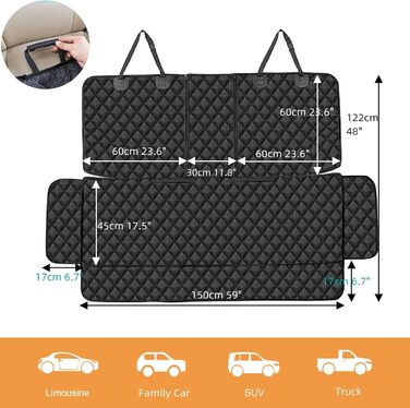 Водонепроникна накидка для автосидіння ISOFIX ANOSOSPECIAL XL, захисна накидка для заднього сидіння авто для собак, універсальна для SUV, чорна, стійка до подряпин