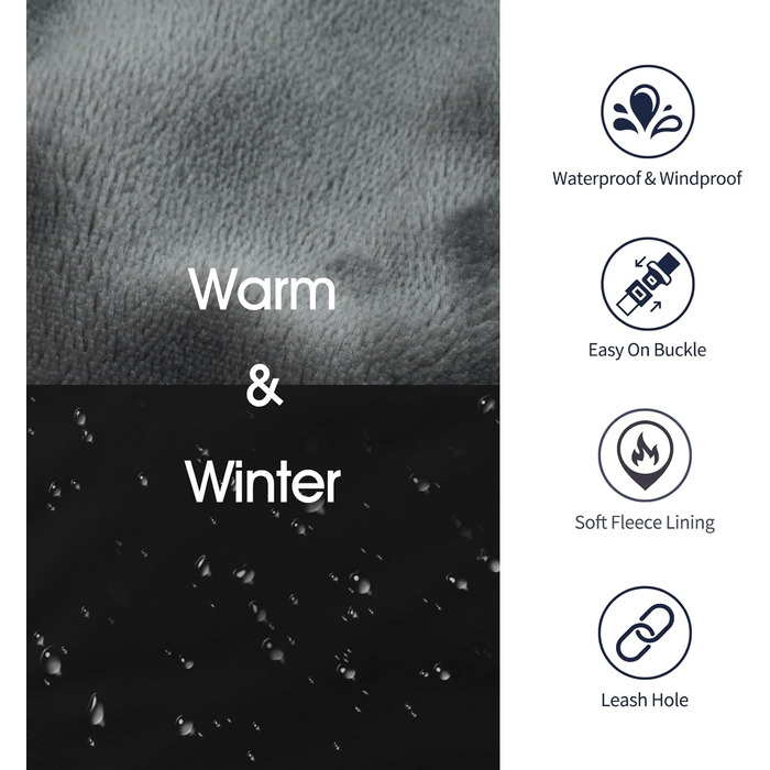 Зимовий теплий теплий одяг для собак IECOii, чорний, регульований, з пряжкою, флісова комір, для маленьких, середніх та великих собак (Large, обхват грудей 53-62 см)