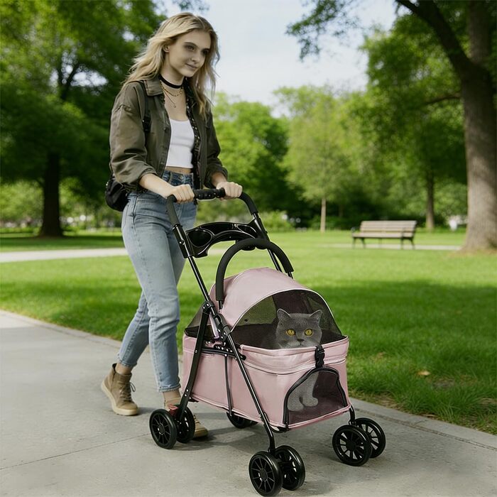 Дитяча коляска для собак та котів Homewell, складана, до 20 кг, рожева
