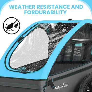 Дитячий велопричіп Sepnine для 2 дітей, від 12 місяців, з 5-точковим ременем та сумками, синій BT609