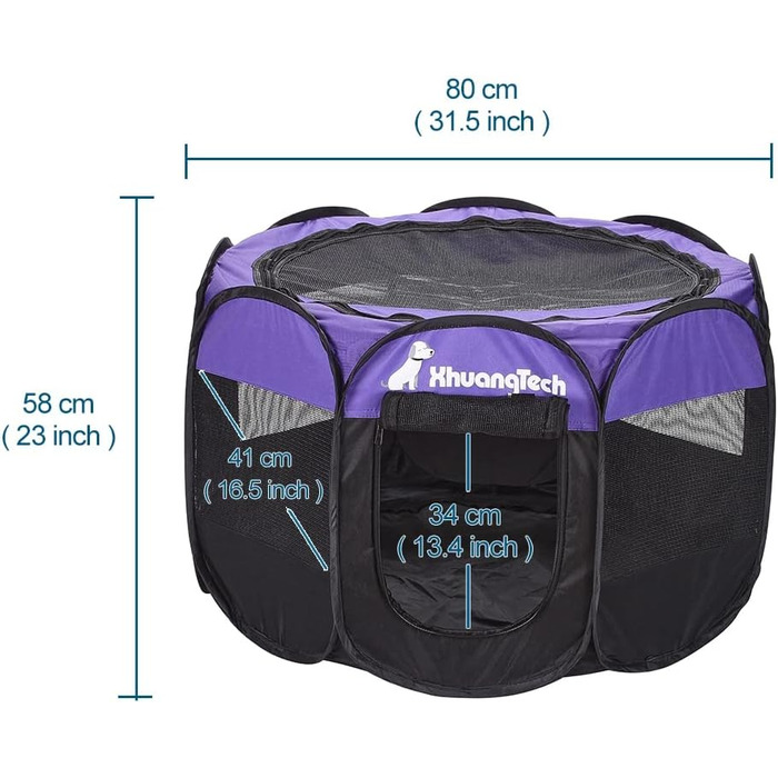 Клітка-манеж для тварин XhuangTech: собаки, коти, цуценята, 80x80x58,4 см, м'який матеріал, портативна, складана, для дому та вулиці, фіолетовий/чорний