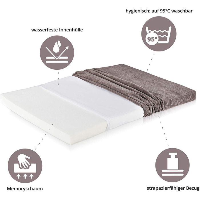 Ортопедична подушка для собак ONVAYA з Memory Foam, сіра, розмір L, пральна при 95°C, ліжко-матрац для собак