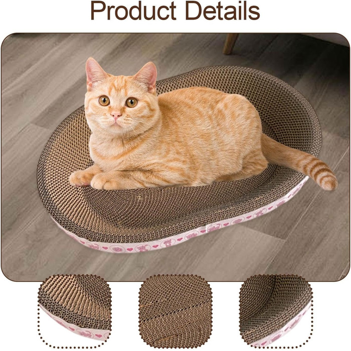 Котячий когтеточка з картону овальної форми, ігровий центр для котів, стильний лежак, 57x39x9.5 см