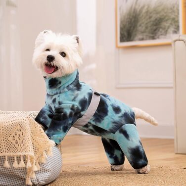 Зимовий теплий одяг для собак, флісовий комбінезон з регульованими лапами та D-подібним кільцем, для маленьких собак, колір Батик Блакитний, розмір S