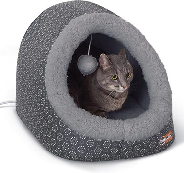Електричне лежанка-печера для котів K&H Pet Products, сіра з геометричним візерунком, 43,2x38,1x33 см
