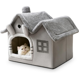 Будиночок для котів і собак ALLSOPETS, складаний, знімна подушка, теплий зимовий лежак для котів і собак, сірий, розмір M