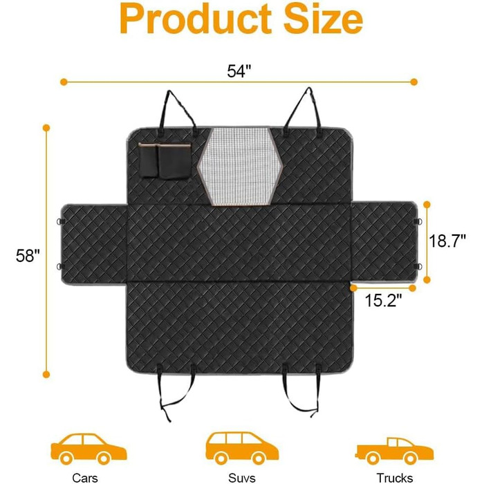 Чохол на сидіння для собак, 100% водовідштовхуючий, стійкий до подряпин, з сітчастим вікном, для заднього сидіння, миючий, довговічний, для автомобілів, вантажівок, позашляховиків, сірий-чорний