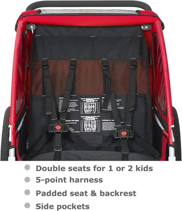 Причіп для дитячої коляски Tiggo S2 з підвіскою, 2-в-1, для бігу та велосипеда, поворотний на 360°, червоний