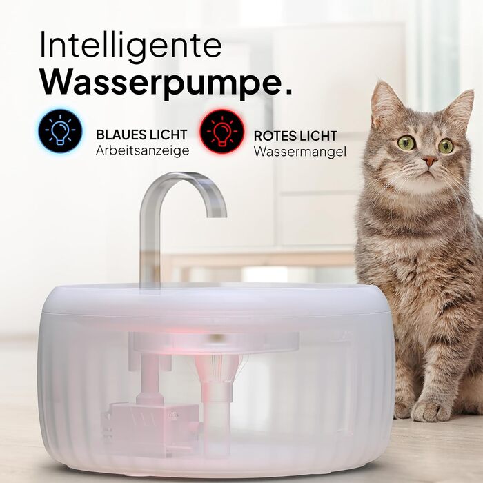 Ка fountain PrettyPaw Aqua Flow Pro: тихий фонтанчик для котів з LED, фільтром з активованого вугілля, 3L, BPA-free (білий)