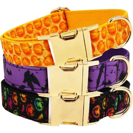 Персоналізоване собаче ошийник з металевою застібкою, двостороннє оксамитове ошийник з іменем та номером телефону, регульовані розміри для собак маленьких, середніх та великих порід (на Хелловін)