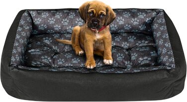 Лежанка для собак SuperKissen24: зручна лежанка-кошик для собак великих, середніх та маленьких порід. Легко миється, розмір M, чорно-сіра, з підставками для лап з льону, 70x55 см (1 шт.)