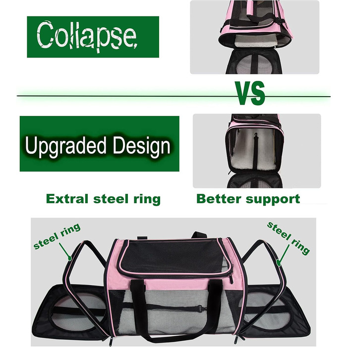 Транспортна переноска для котів та собак середніх розмірів, складна, M, Magenta