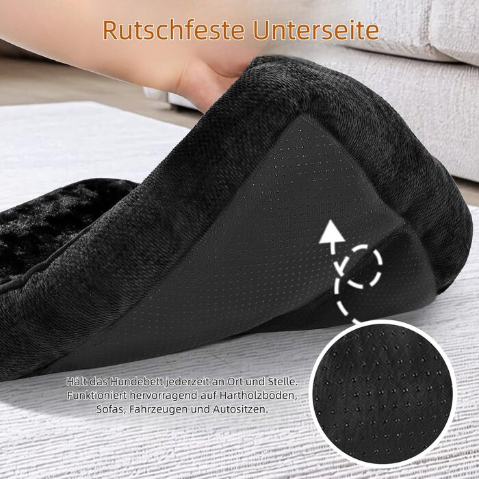 М'яке ліжко для собак Muecleao, зручне собаче ліжко з плюшу, коврик для собак та антиковзний собачий кошик для маленьких та середніх собак (Чорний, 60x50x14 см)