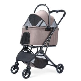 Дитяча коляска для собак 2-в-1 з знімним кошиком, складна коляска для цуценят з 4 колесами, мінімалістична коляска для домашніх тварин з кишенькою для зберігання, для собак середніх та маленьких порід (колір кава)
