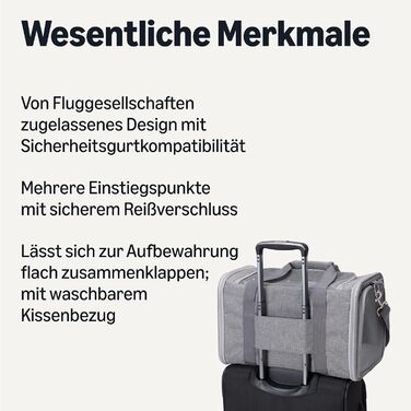 Транслювач для котів та собак Amazon Basics з регульованим ременем, м'який, схвалений авіакомпаніями, складаний та портативний, з сітчастою вентиляцією