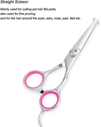 Набір професійних ножиць для собак з безпечними закругленими кінчиками, прямі ножиці, ножиці для вичісування, ножиці для стрижки шерсті, вигнуті ножиці та гребінець для догляду за шерстю собак та котів