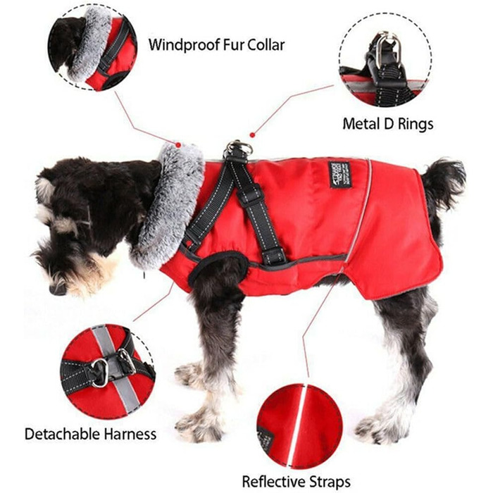 Зимові куртки для собак, жилети для собак з шлейкою, тепла куртка для собак, зимові куртки для собак для вітру та вологи, відбивачі, флісова зимова куртка для маленьких, середніх та великих собак (червоний, L) L червоний