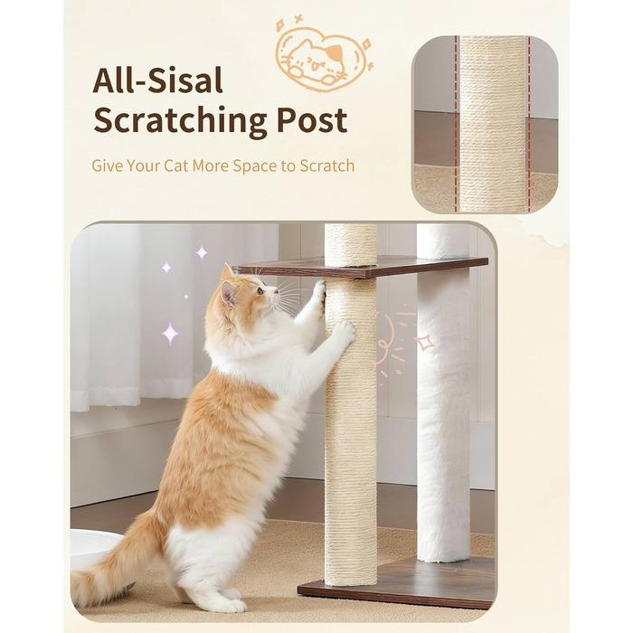 Дерев'яний котячий комплекс Heybly Kratzbaum HCT121WB (Vintage-Braun), 179 см, з будиночком, гамаком та сизалевими стовпчиками