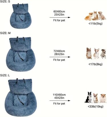 Автокрісло для собак, лежанка для собак у машину, автолежанка для тварин, автокошик для собак, автокрісло для маленьких, середніх та великих собак, сірий колір, розмір M